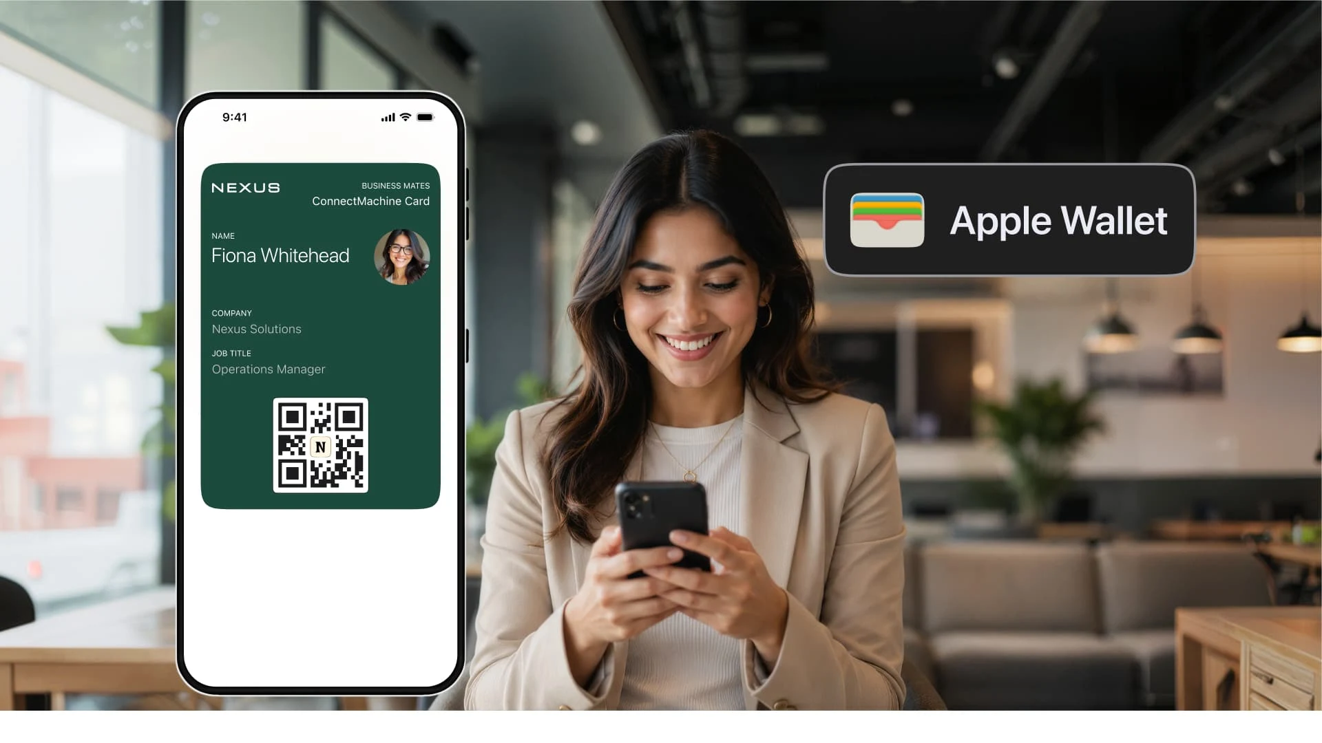 ConnectMachine business card displayed as a mobile wallet pass