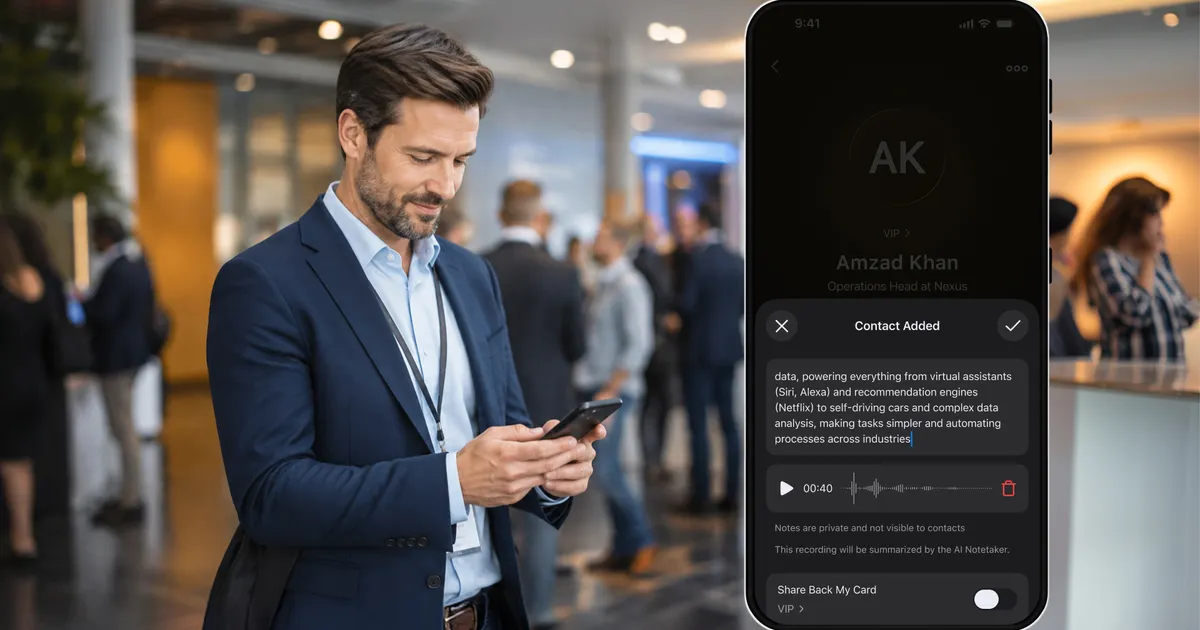 A professional reviewing which contact details appear on their shared card