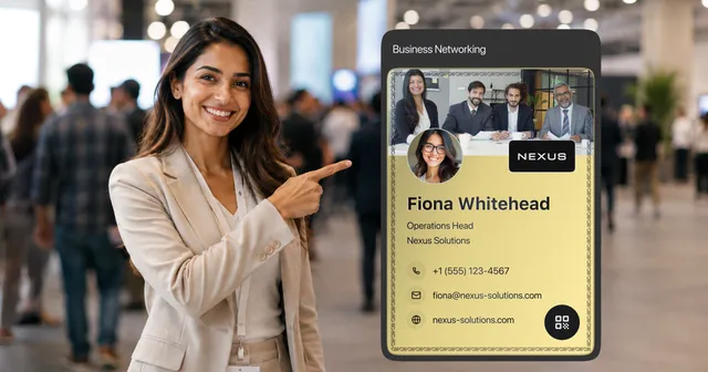 A digital business card design shown on a phone