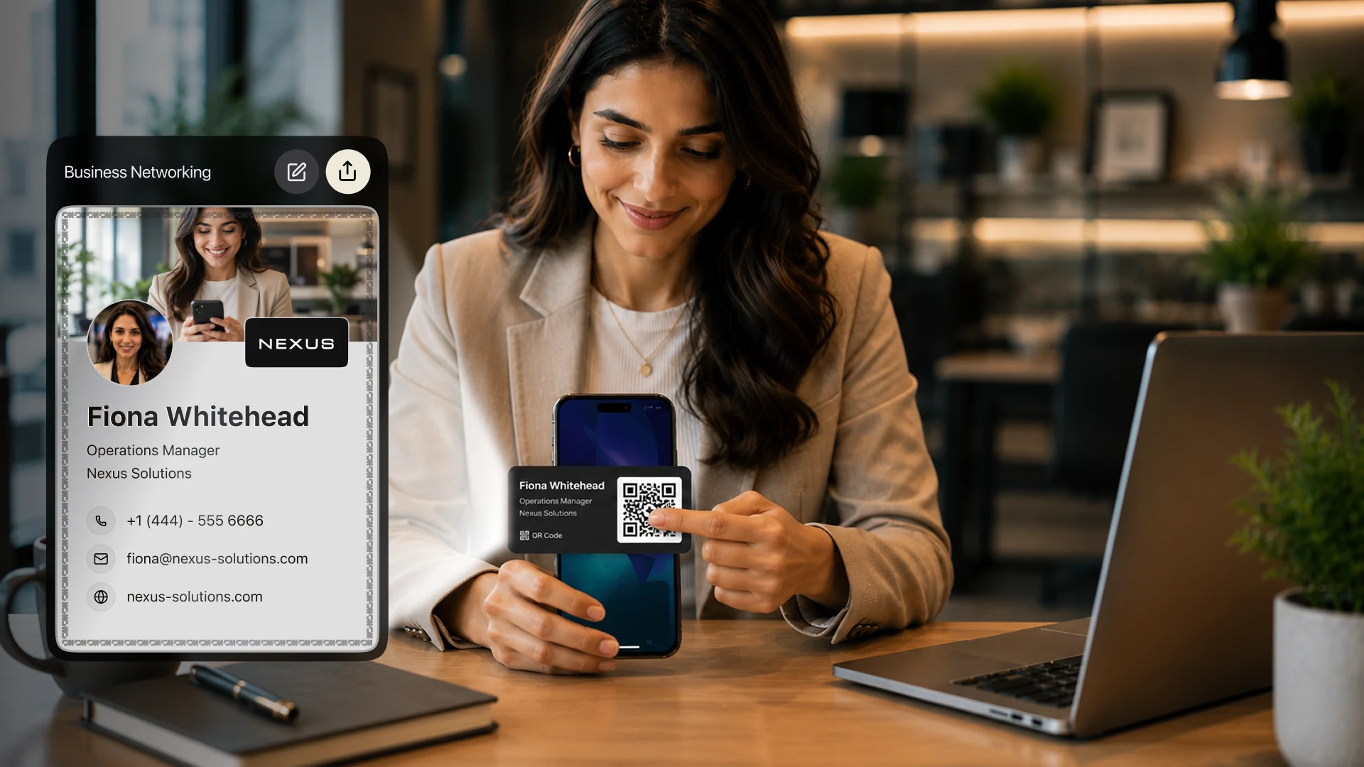 Professional presenting a ConnectMachine wallet card directly from a phone