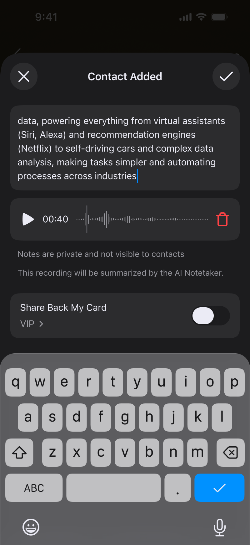 The ConnectMachine contacts list for following up after an event