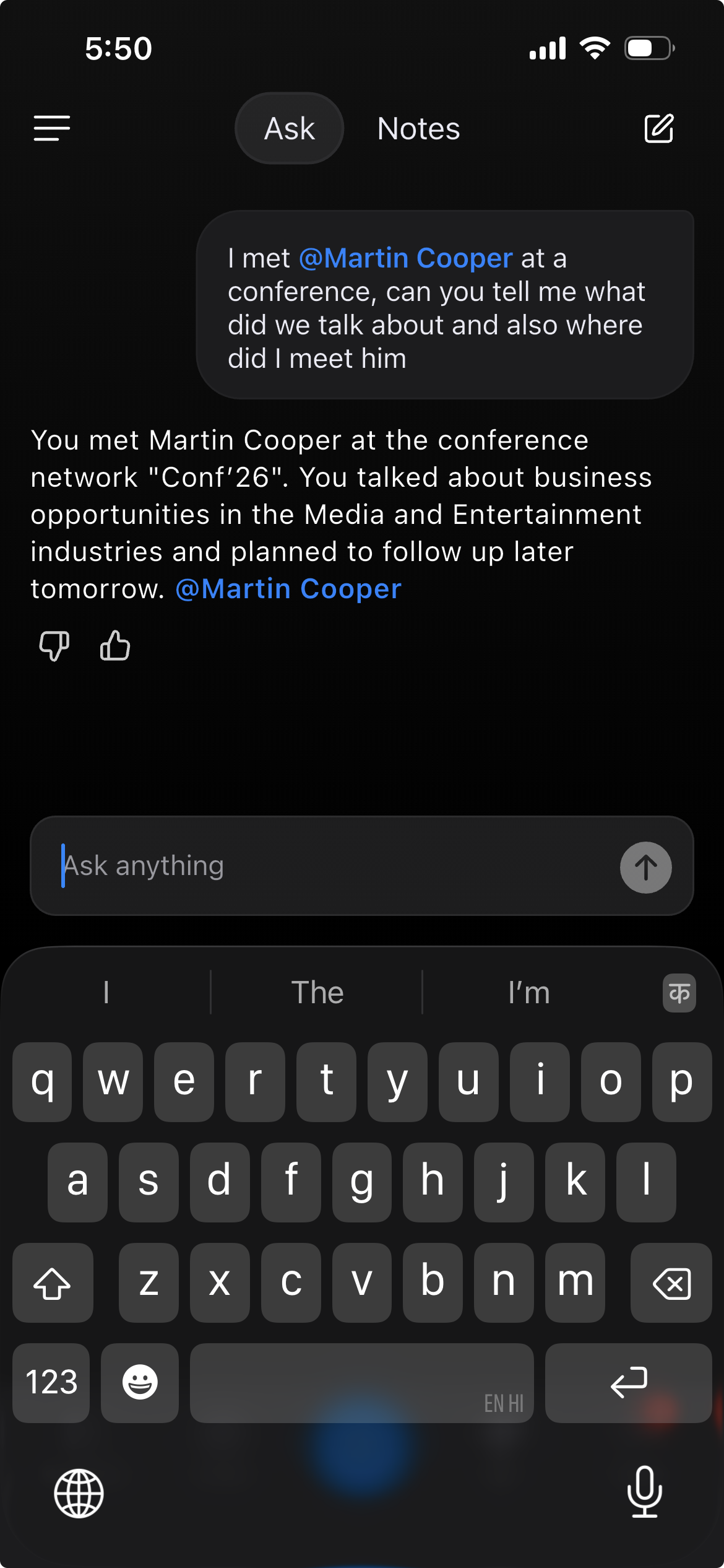 A rebooking follow-up note on a client contact in ConnectMachine