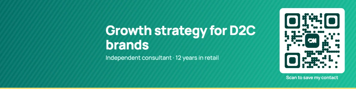 Esempio di banner LinkedIn per consulenti in verde acqua: Strategie di crescita per brand D2C