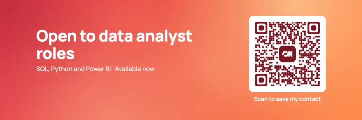 Job seeker Twitter header example in coral: Open to data analyst roles