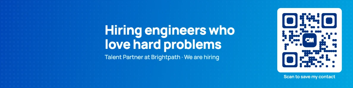 Esempio di banner LinkedIn per recruiter in blu: Cerchiamo ingegneri che amano i problemi difficili