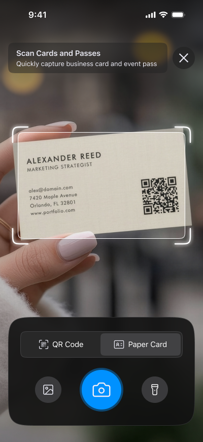 Scanning a colleague's paper business card with ConnectMachine