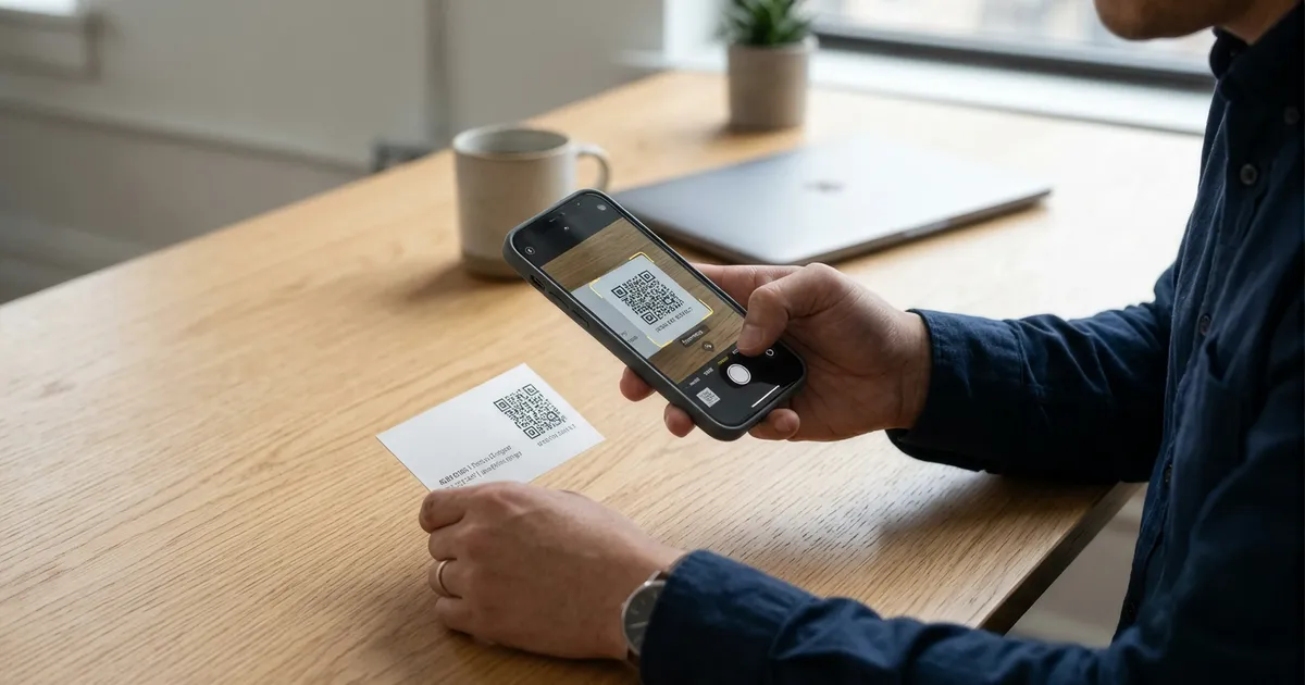 A stack of paper business cards being scanned into structured contact data