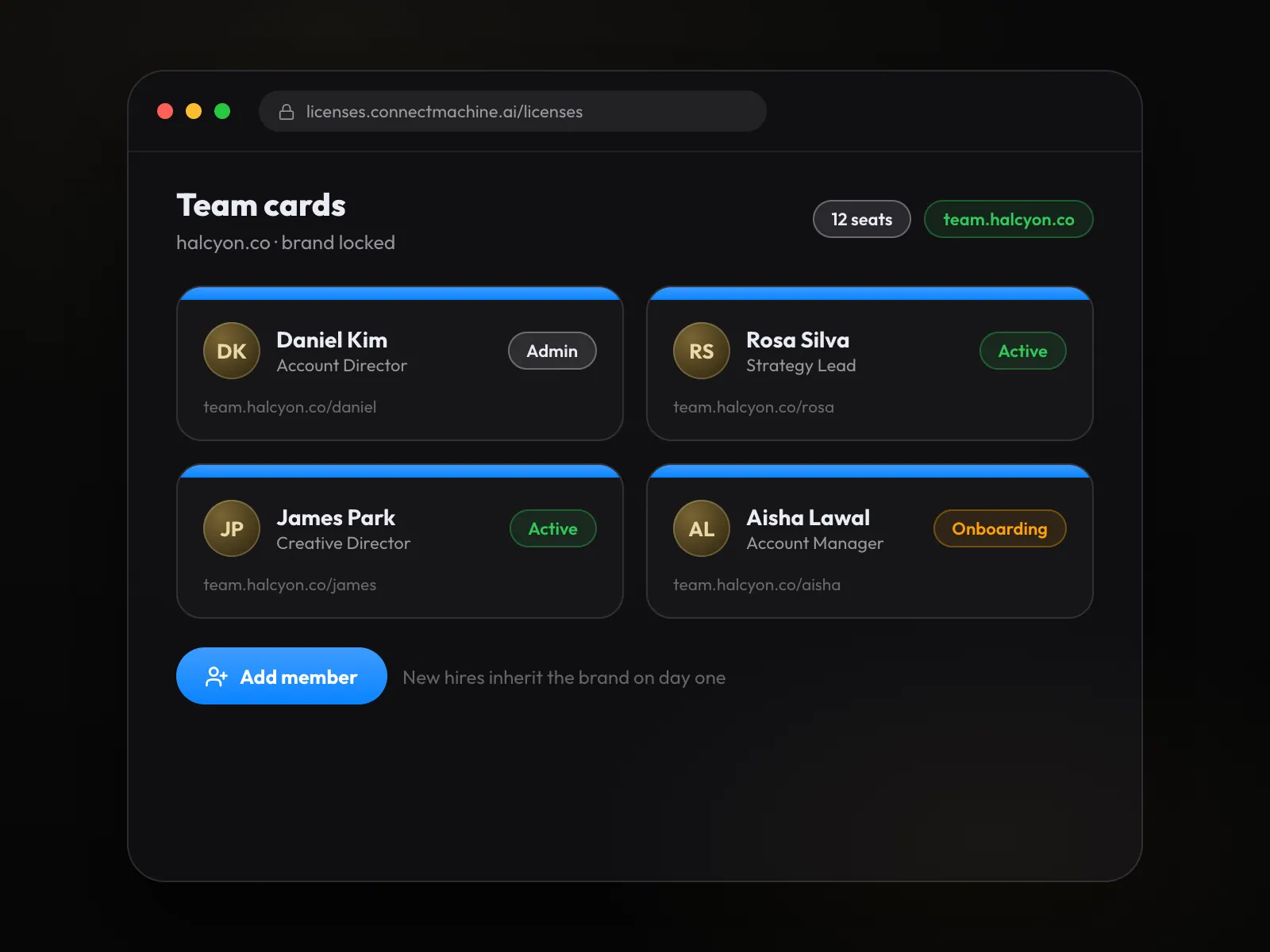 La dashboard dei biglietti del team di un'agenzia con biglietti brandizzati coordinati, stati e il pulsante per aggiungere un membro