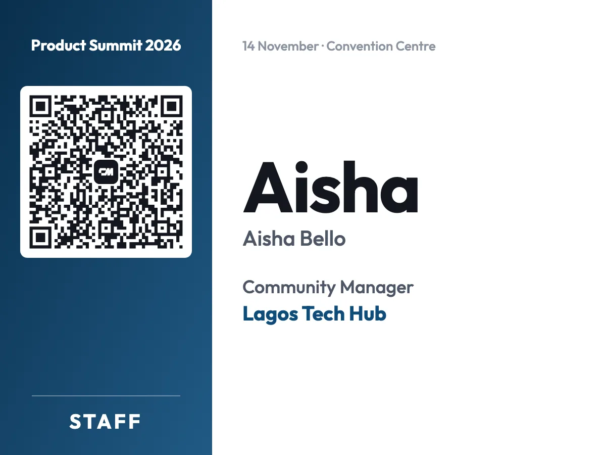 Modello di badge per eventi Split, badge staff con un pannello colorato che contiene il codice QR