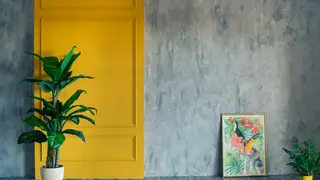 Yellow wall studio Zoom virtual background