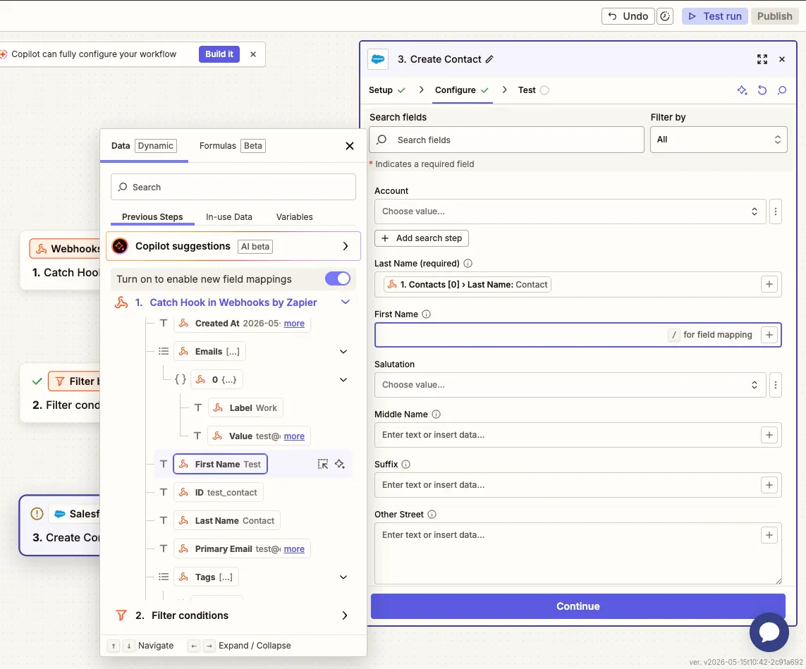 Zapier 字段映射:从 ConnectMachine 负载映射到 CRM 的联系人字段